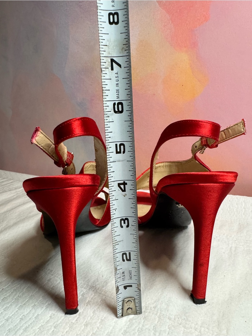 Nina Red Satin Slingback Heels - Picture 6 of 6
